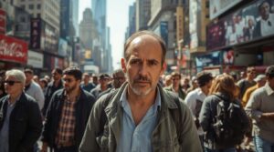a man on a busy street